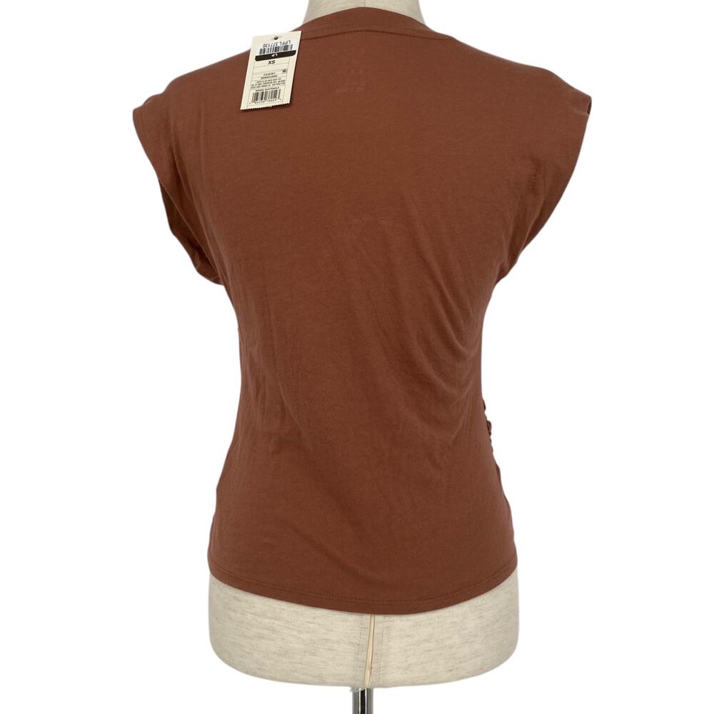 NEW A NEW DAY Faux Wrap Front Cap Sleeve T Shirt Size XS (Runs Like Small) Brown - Picture 3 of 6
